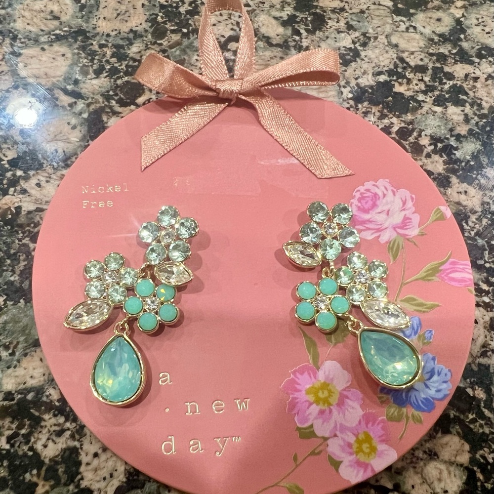 A New Day Gold and Aqua Crystal Earrings